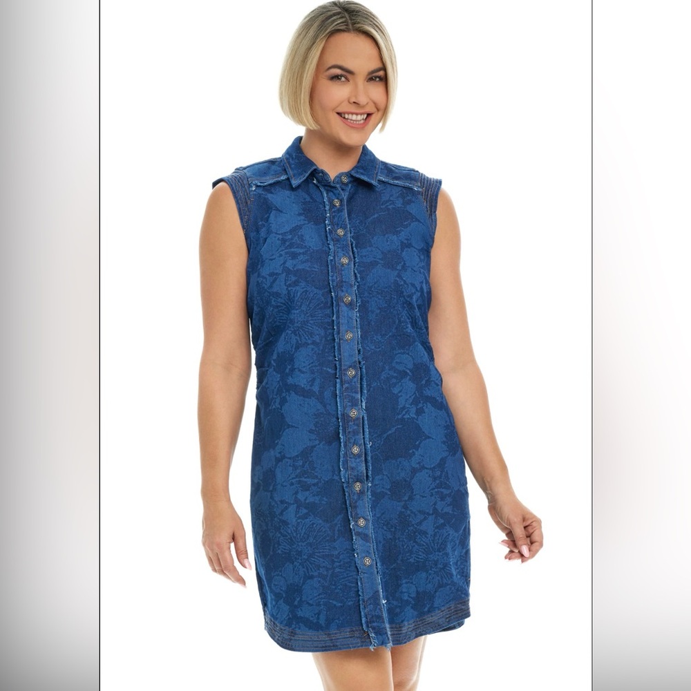 TRIBAL JEANS Floral Denim Sleeveless Dress - Picture 2 of 9